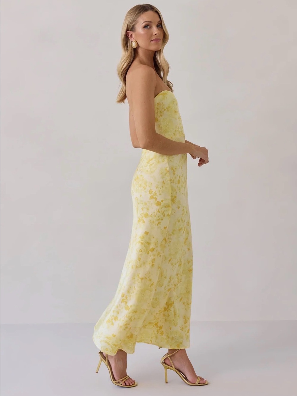 Park & Fifth Yellow Floral Strapless Dress - Size XS - Wedding Guest Dress